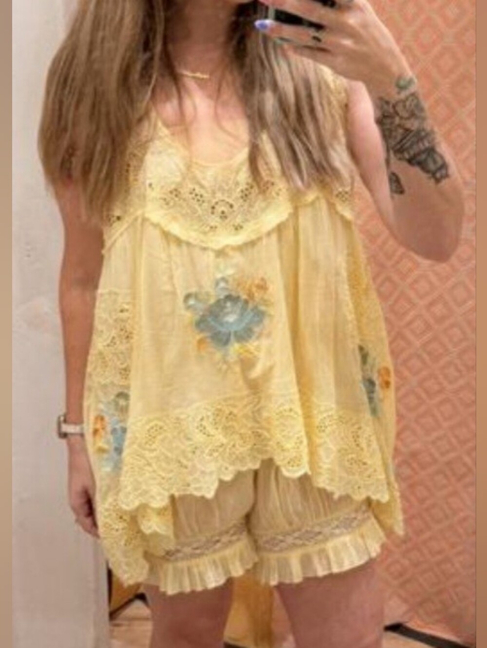 Free People Yellow Eye-catcher Bloomsie Cotton Oversized Romper